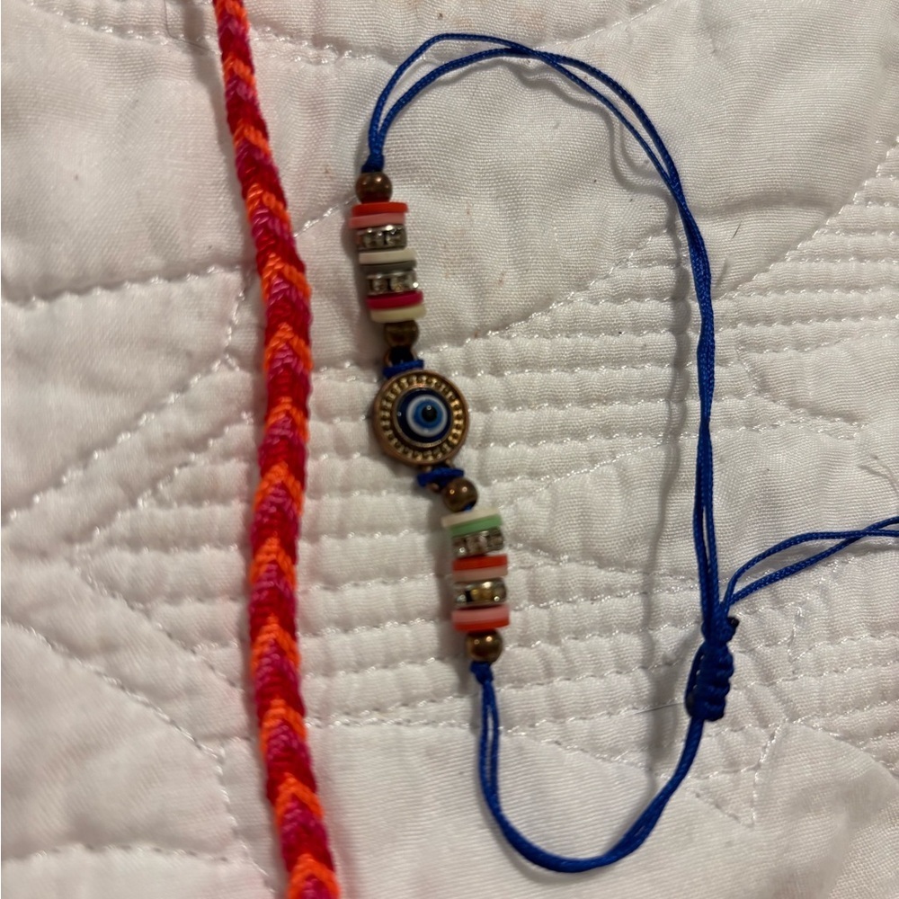 Handmade Blue Evil Eye Cord Bracelet with Multicolor Beads